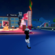 A Roblox character stands in front of an empty pink stage.